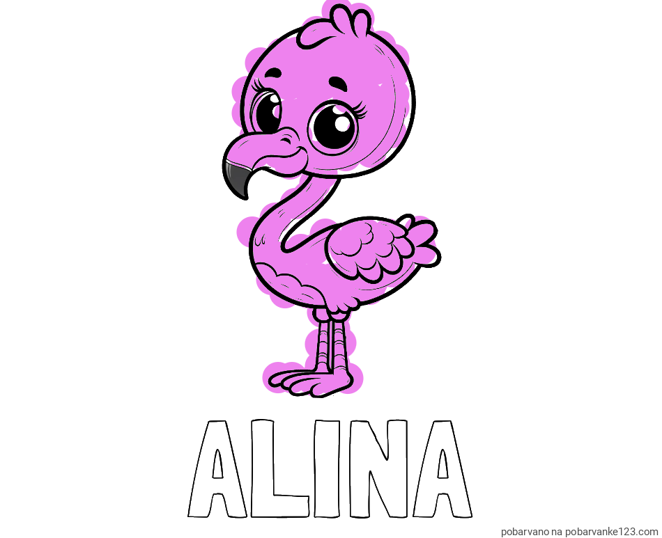 POBARVANA POBARVANKA - Pobarvanka imena ALINA in pobarvanka majhnega flaminga