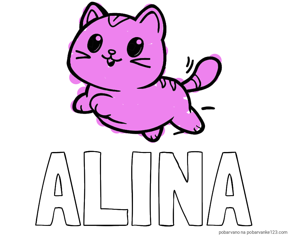 POBARVANA POBARVANKA - Pobarvanka imena ALINA in pobarvanka prikupne mačke med tekom