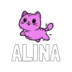 Pobarvana pobarvanka - Pobarvanka imena ALINA in pobarvanka prikupne mačke med tekom