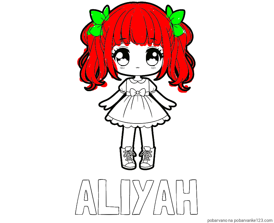 POBARVANA POBARVANKA - Pobarvanka imena ALIYAH in pobarvanka anime punčke