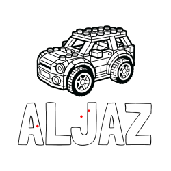 Pobarvana pobarvanka - Pobarvanka imena ALJAŽ in pobarvanka avtomobila sestavljenega iz LEGO kock