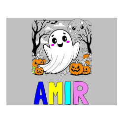 Pobarvana pobarvanka - Pobarvanka imena AMIR in pobarvanka ljubkega duhca in buč za noč čarovnic