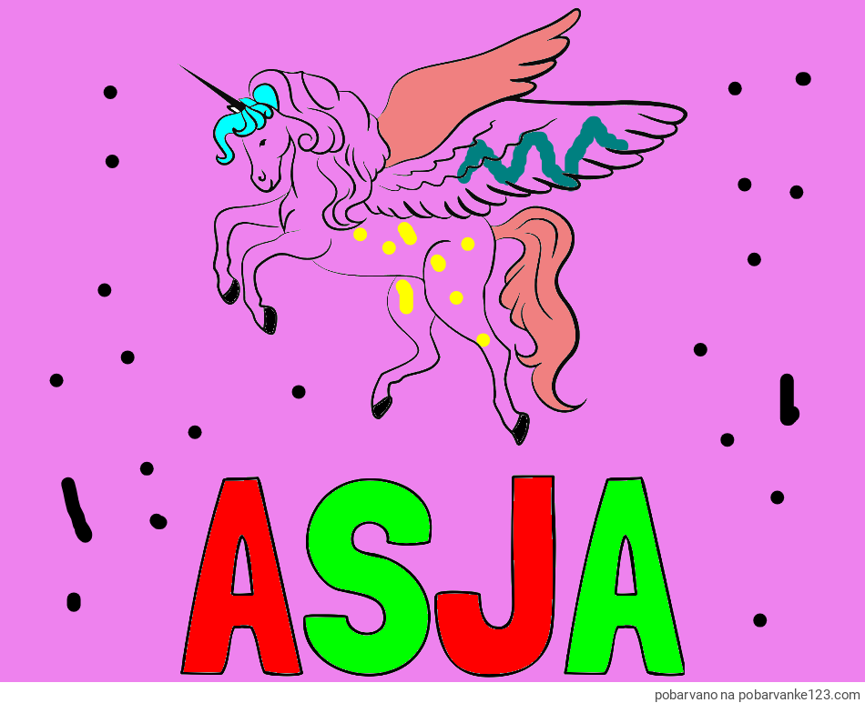 POBARVANA POBARVANKA - Pobarvanka imena ASJA in lepa pobarvanka samoroga