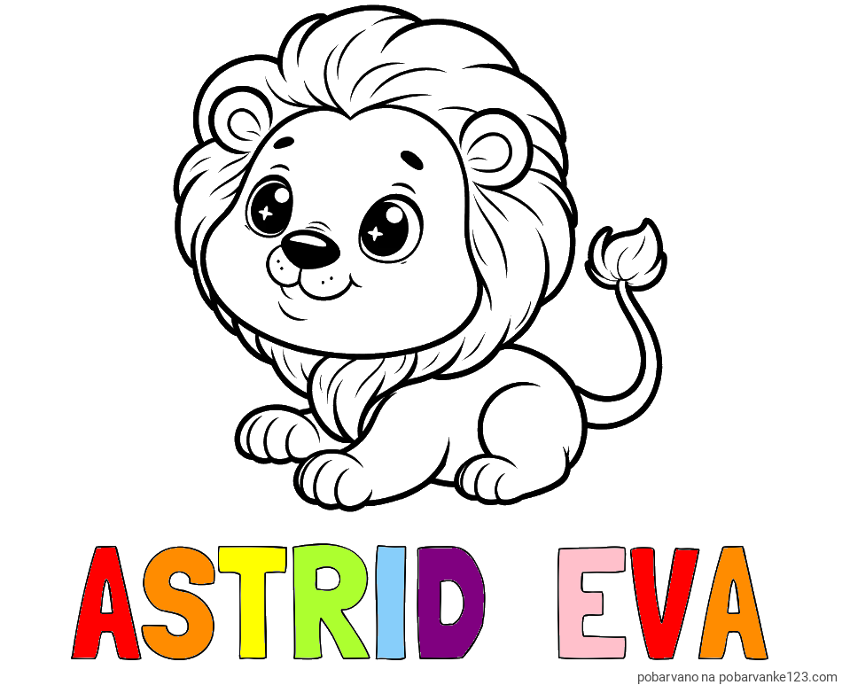 POBARVANA POBARVANKA - Pobarvanka imena ASTRID  EVA in pobarvanka igrivega levčka