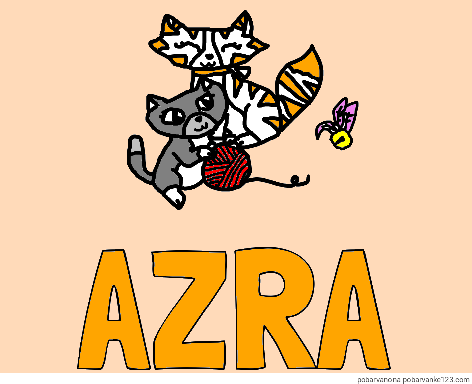 POBARVANA POBARVANKA - Pobarvanka imena AZRA in muce med igro