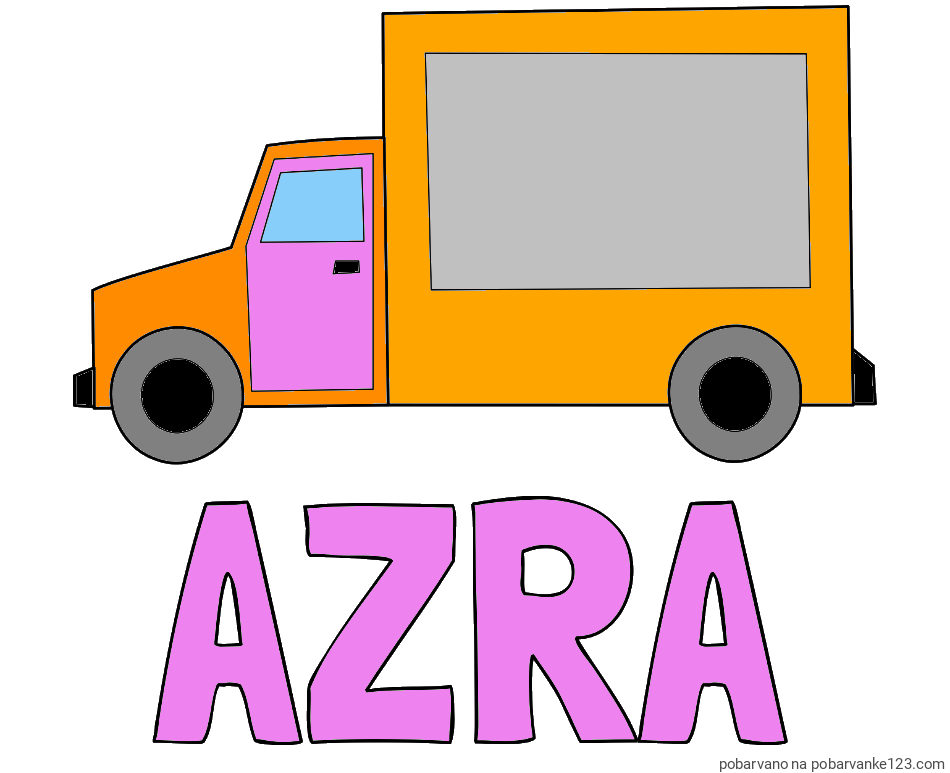 POBARVANA POBARVANKA - Pobarvanka imena AZRA in otroška pobarvanka kamiona