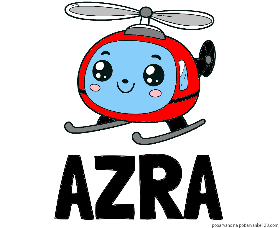 POBARVANA POBARVANKA - Pobarvanka imena AZRA in otroška pobarvanka ljubkega helikopterja