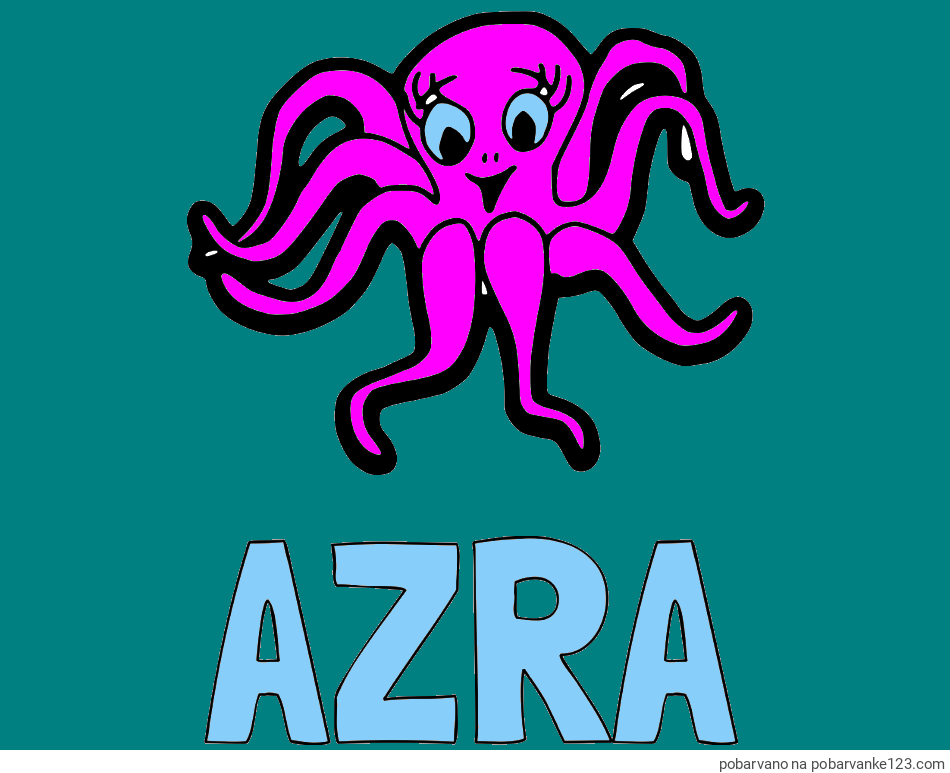 POBARVANA POBARVANKA - Pobarvanka imena AZRA in otroška pobarvanka nasmejane hobotnice