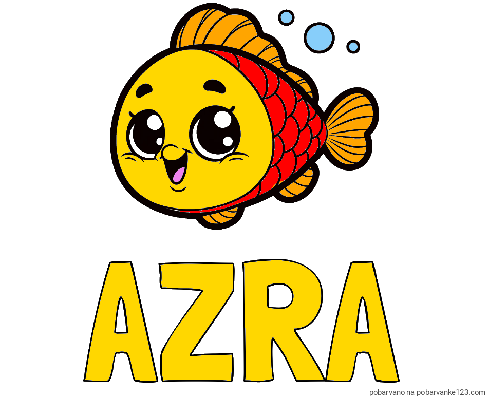POBARVANA POBARVANKA - Pobarvanka imena AZRA in otroška pobarvanka nasmejane ribe
