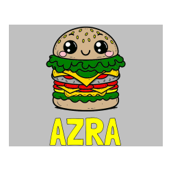Pobarvana pobarvanka - Pobarvanka imena AZRA in otroška pobarvanka nasmejanega hamburgerja