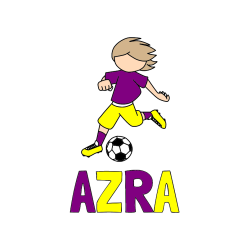 Pobarvana pobarvanka - Pobarvanka imena AZRA in otroška pobarvanka preprosto ilustriranega nogometaša