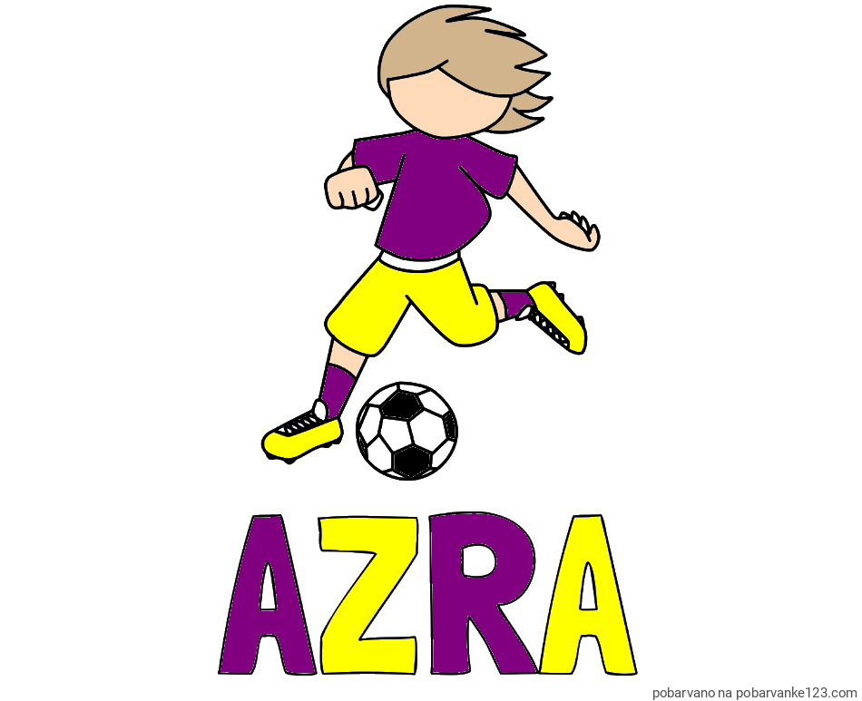 POBARVANA POBARVANKA - Pobarvanka imena AZRA in otroška pobarvanka preprosto ilustriranega nogometaša