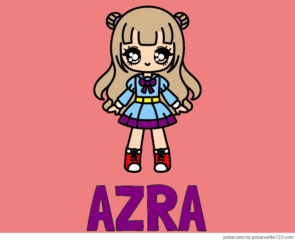POBARVANA POBARVANKA - Pobarvanka imena AZRA in otroška pobarvanka punčke v anime slogu