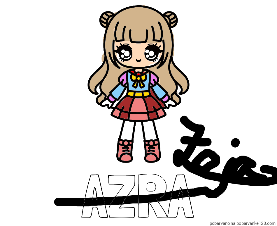 POBARVANA POBARVANKA - Pobarvanka imena AZRA in otroška pobarvanka punčke v anime slogu