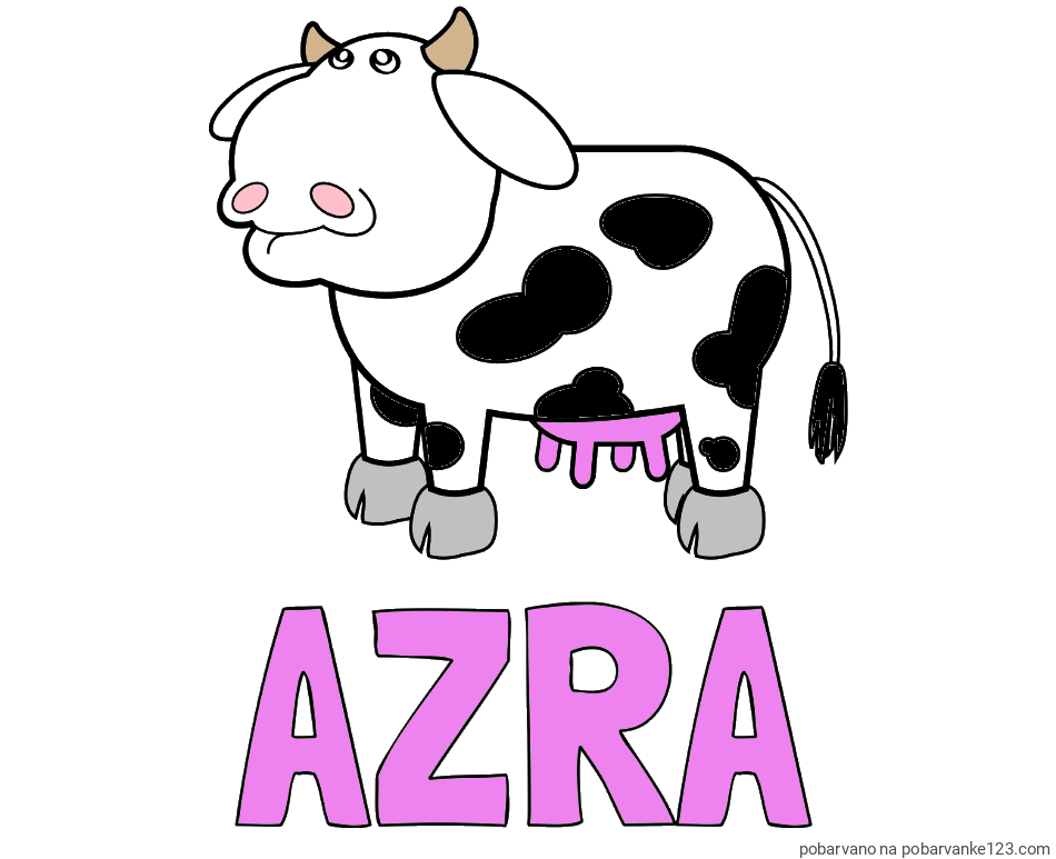 POBARVANA POBARVANKA - Pobarvanka imena AZRA in otroška pobarvanka smešne krave