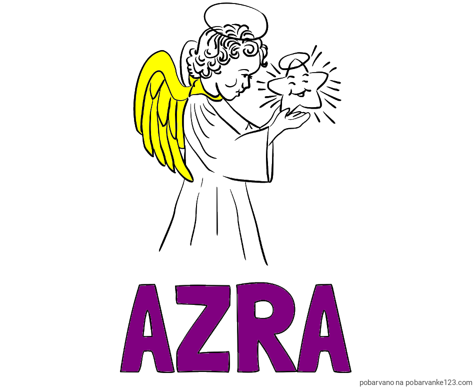 POBARVANA POBARVANKA - Pobarvanka imena AZRA in pobarvanka angela z zvezdo