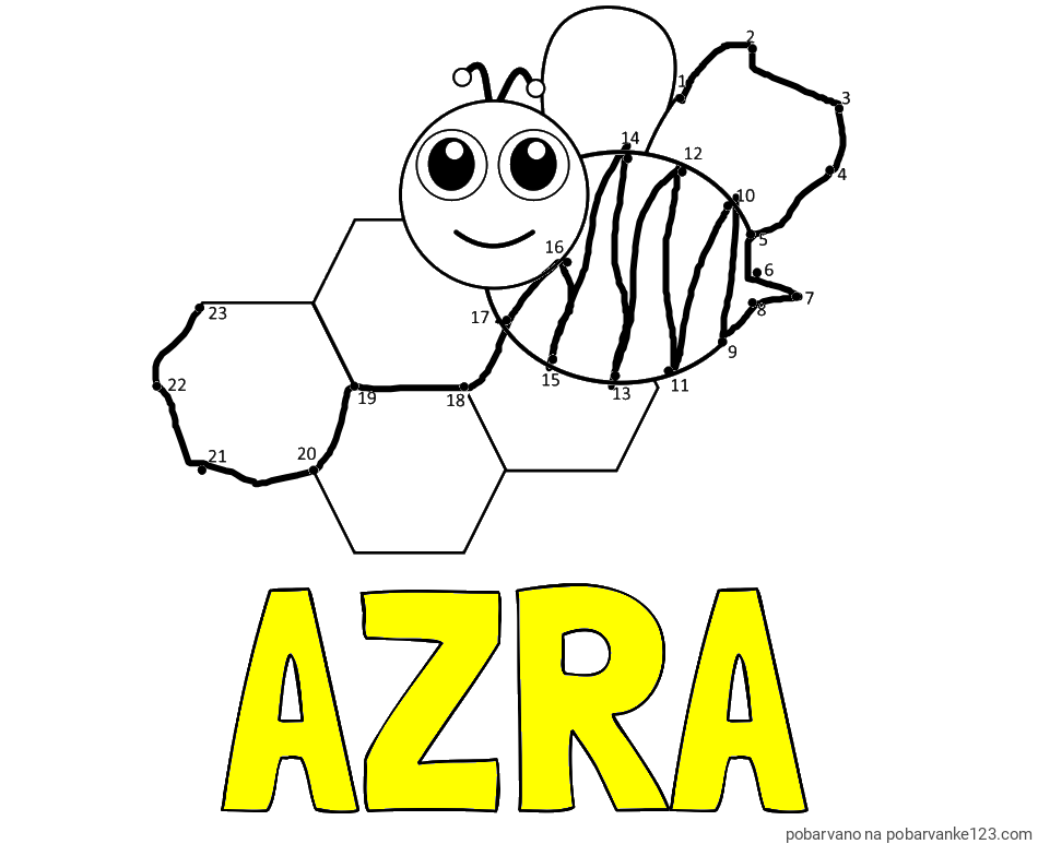 POBARVANA POBARVANKA - Pobarvanka imena AZRA in pobarvanka čebelice in satja - poveži številke