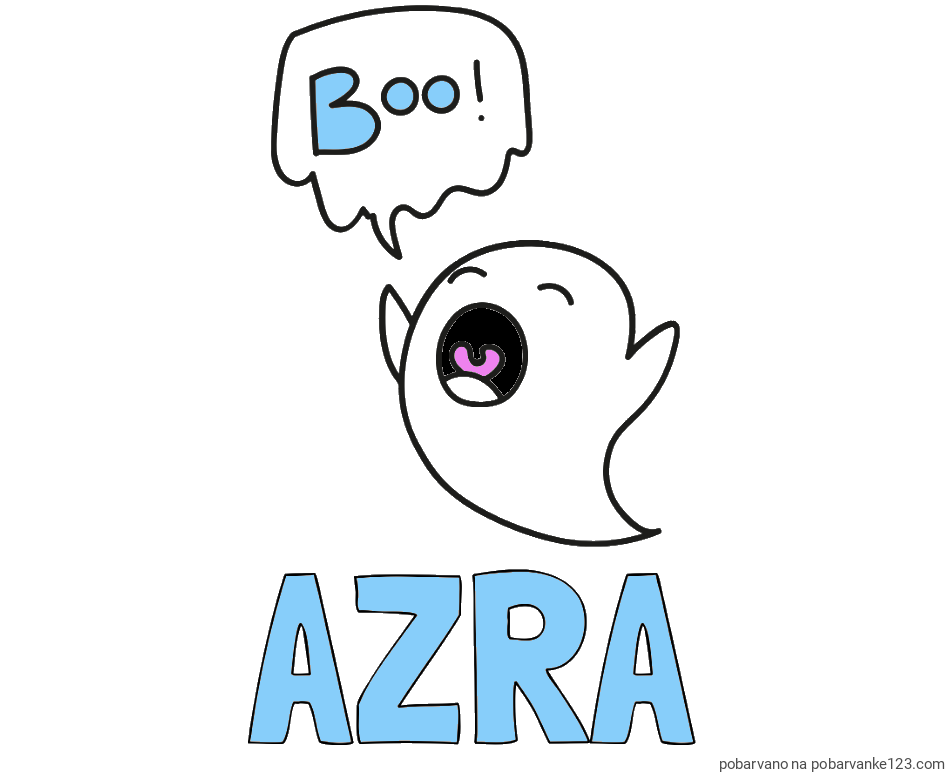 POBARVANA POBARVANKA - Pobarvanka imena AZRA in pobarvanka duhca z napisom Boo!
