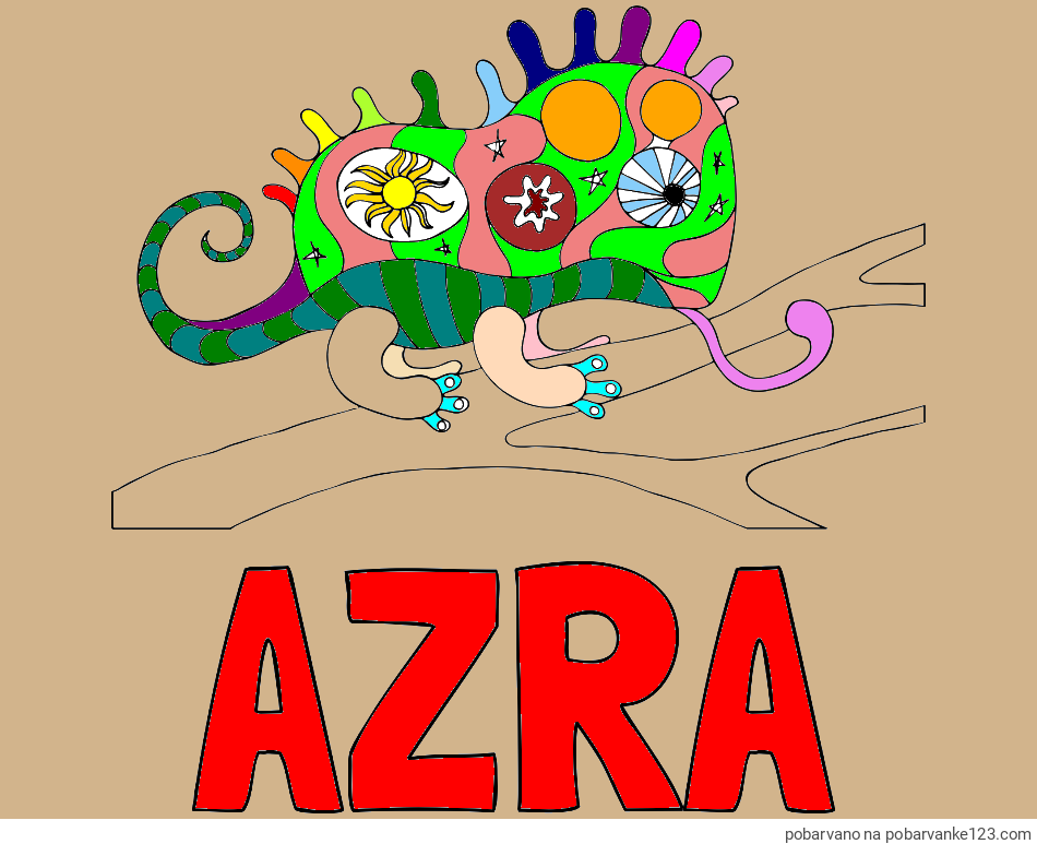 POBARVANA POBARVANKA - Pobarvanka imena AZRA in pobarvanka kameleona  mandale