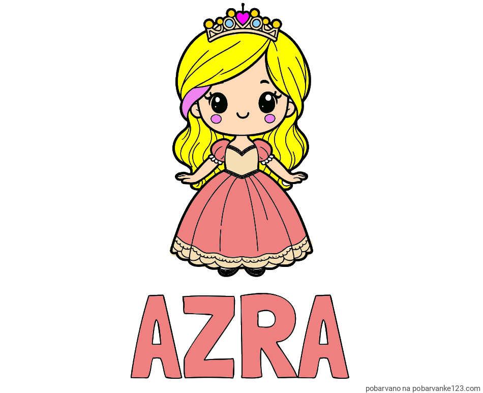 POBARVANA POBARVANKA - Pobarvanka imena AZRA in pobarvanka ljubke princeske