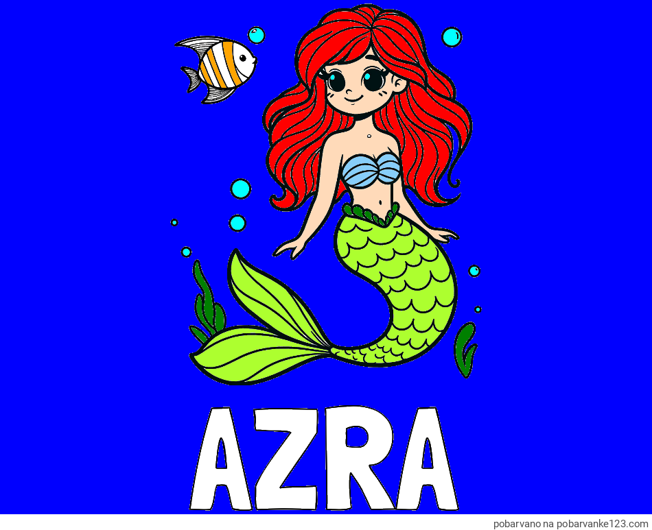 POBARVANA POBARVANKA - Pobarvanka imena AZRA in pobarvanka male morske deklice in ribice