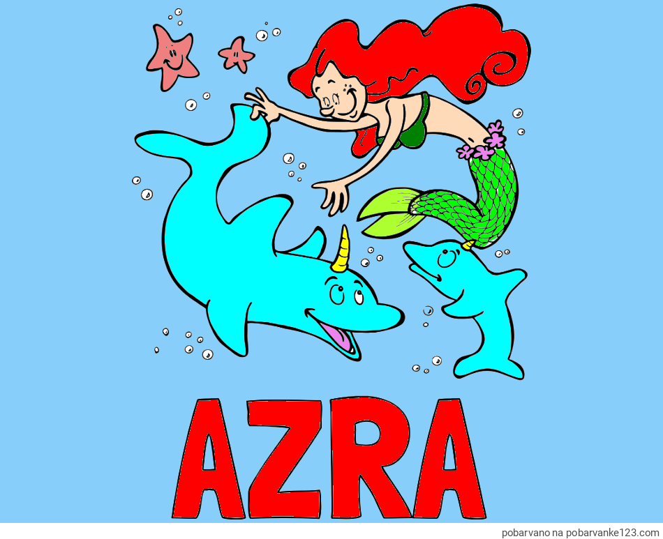 POBARVANA POBARVANKA - Pobarvanka imena AZRA in pobarvanka male morske deklice pri igri s prijatelji