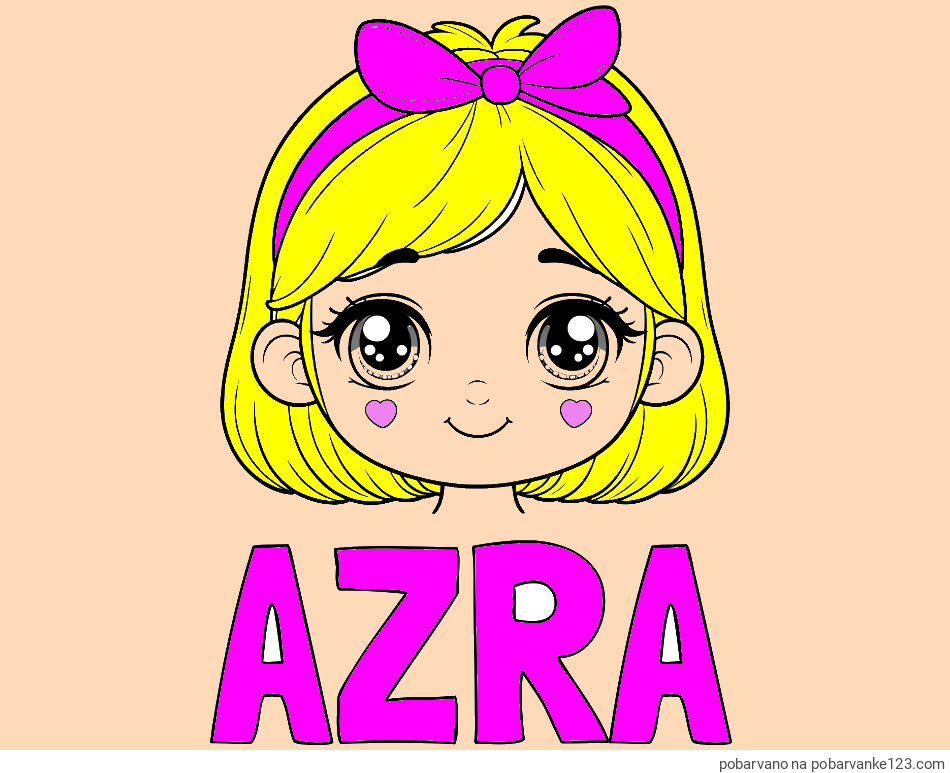 POBARVANA POBARVANKA - Pobarvanka imena AZRA in pobarvanka obraza ljubke punčke