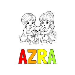 Pobarvana pobarvanka - Pobarvanka imena AZRA in pobarvanka prijateljic s kužkom