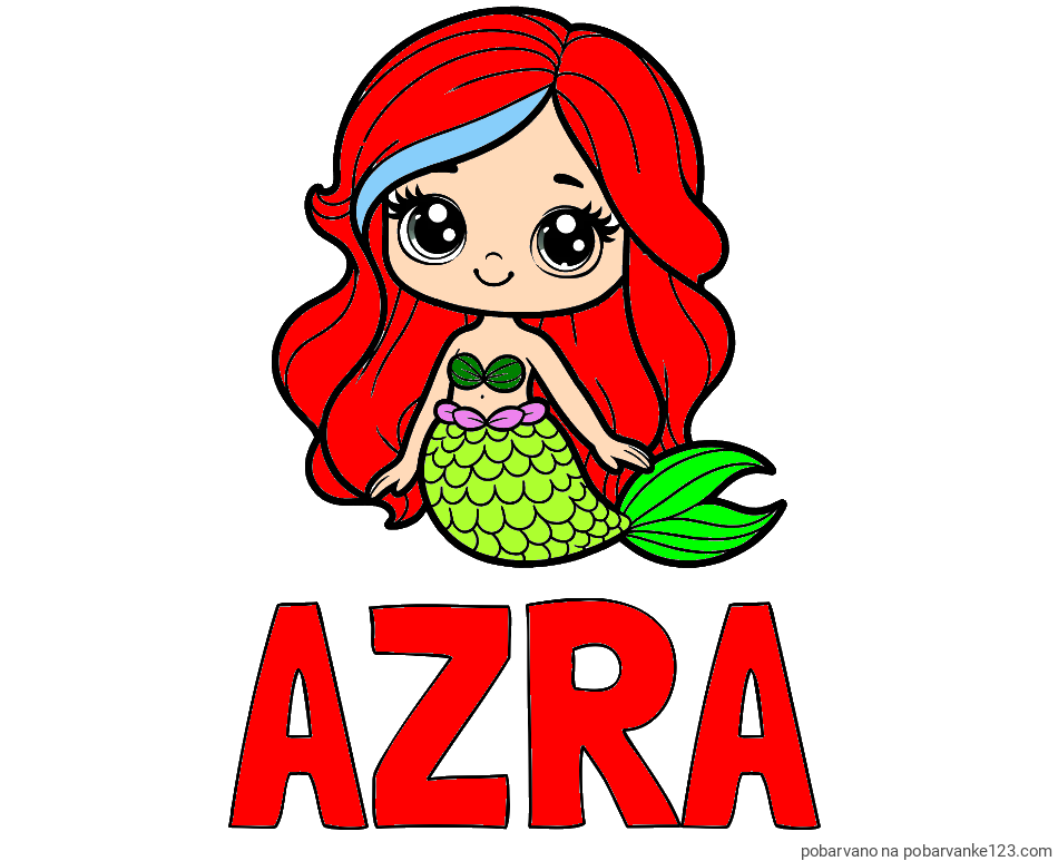 POBARVANA POBARVANKA - Pobarvanka imena AZRA in pobarvanka prikupne morske deklice