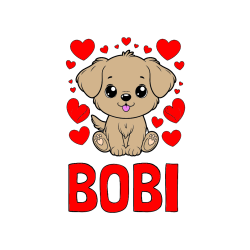 Pobarvana pobarvanka - Pobarvanka imena BOBI in pobarvanka ljubkega kužka obdanega s srčki