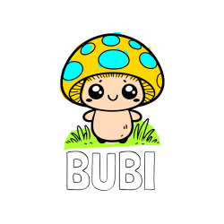 Pobarvana pobarvanka - Pobarvanka imena BUBI in otroška pobarvanka gobe
