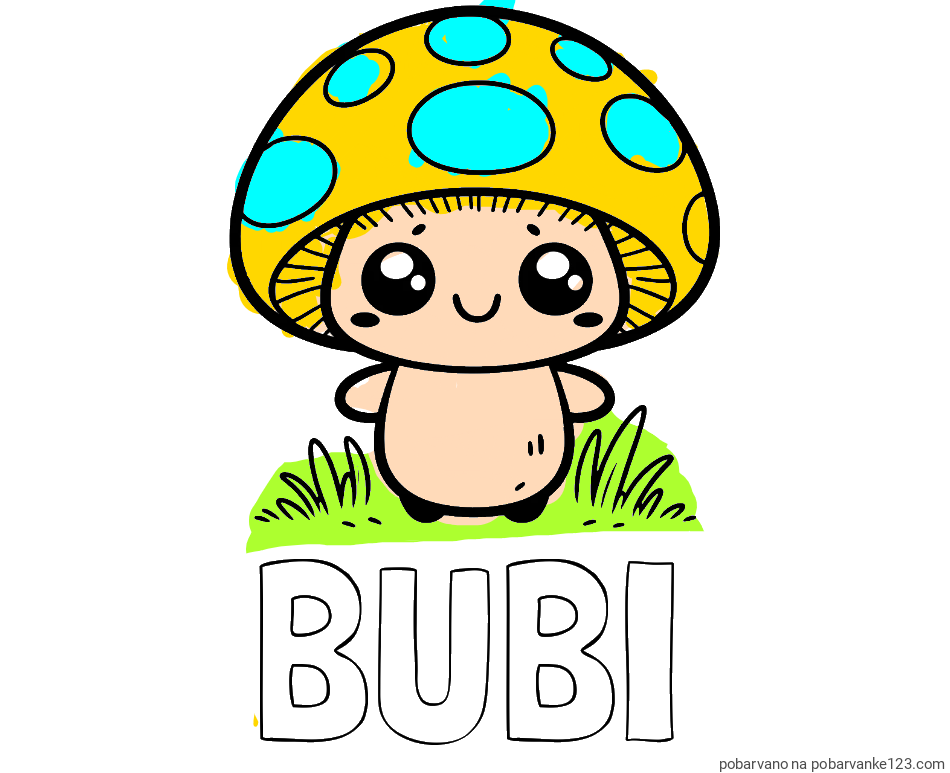 POBARVANA POBARVANKA - Pobarvanka imena BUBI in otroška pobarvanka gobe