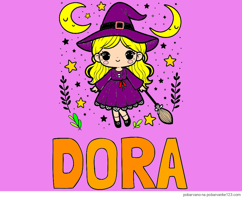 POBARVANA POBARVANKA - Pobarvanka imena DORA in pobarvanka prikupne čarovnice