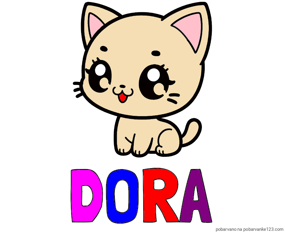 POBARVANA POBARVANKA - Pobarvanka imena DORA in pobarvnaka ljubke muce v anime slogu