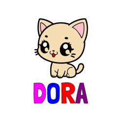 Pobarvana pobarvanka - Pobarvanka imena DORA in pobarvnaka ljubke muce v anime slogu