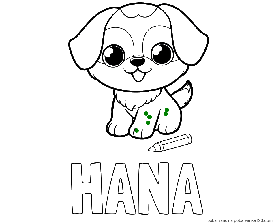 POBARVANA POBARVANKA - Pobarvanka imena HANA in prikupnega kužka