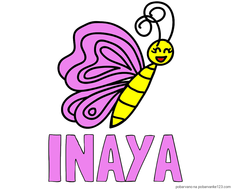 POBARVANA POBARVANKA - Pobarvanka imena INAYA in pobarvanka ljubkega metulja
