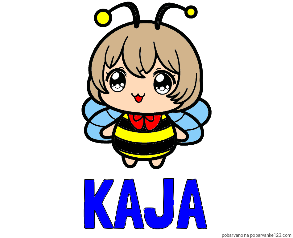POBARVANA POBARVANKA - Pobarvanka imena KAJA in pobarvanka čebelice v stilu anime