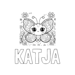 Pobarvana pobarvanka - Pobarvanka imena KATJA in pobarvanka ljubkega metuljčka
