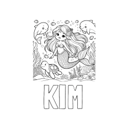 Pobarvana pobarvanka - Pobarvanka imena KIM in pobarvana ljubke morske deklice s prijatelji