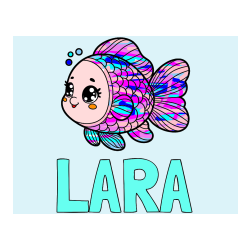 Pobarvana pobarvanka - Pobarvanka imena LARA in pobarvanka ribe z bujnimi plavutmi