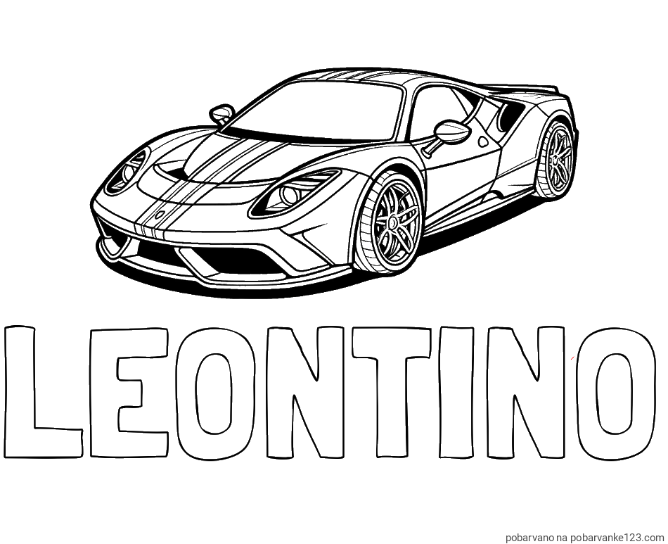 POBARVANA POBARVANKA - Pobarvanka imena LEONTINO in pobarvanka čudovitega športnega avtomobila