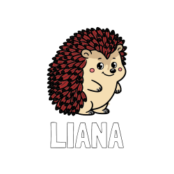 Pobarvana pobarvanka - Pobarvanka imena LIANA in pobarvanka prisrčnega ježka