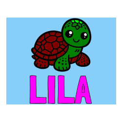 Pobarvana pobarvanka - Pobarvanka imena LILA in otroška pobarvanka želve