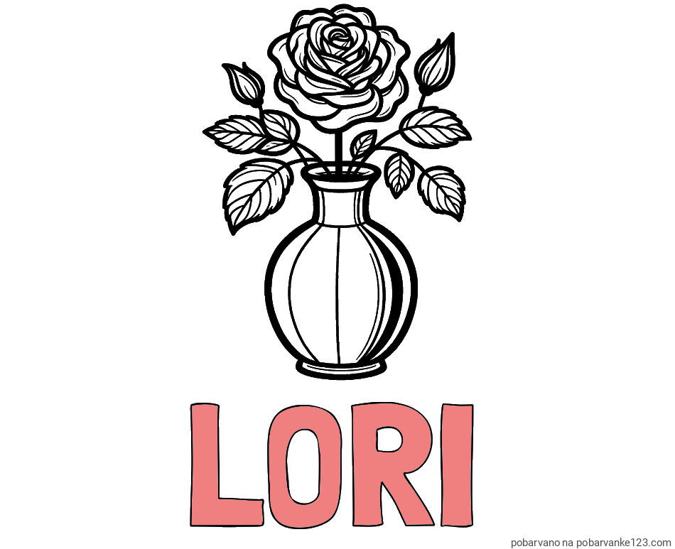 POBARVANA POBARVANKA - Pobarvanka imena LORI in pobarvanka čudovite vrtnice v vazi