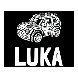 Pobarvana pobarvanka - Pobarvanka imena LUKA in pobarvanka avtomobila sestavljenega iz LEGO kock