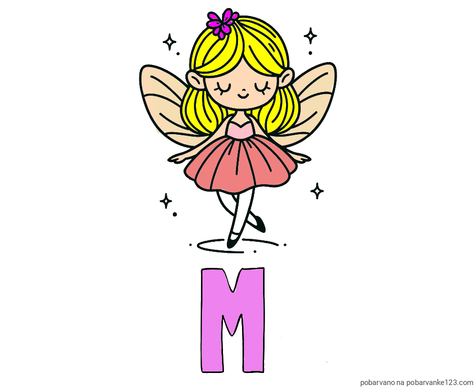POBARVANA POBARVANKA - Pobarvanka imena M in enostavna pobarvanka čarobne vile