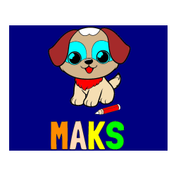 Pobarvana pobarvanka - Pobarvanka imena MAKS in pobarvanka prikupnega kužka