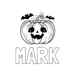 Pobarvana pobarvanka - Pobarvanka imena MARK in pobarvanka nasmejane buče ter dveh netopirjev za noč čarovnic