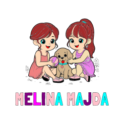 Pobarvana pobarvanka - Pobarvanka imena MELINA MAJDA in pobarvanka prijateljic s kužkom